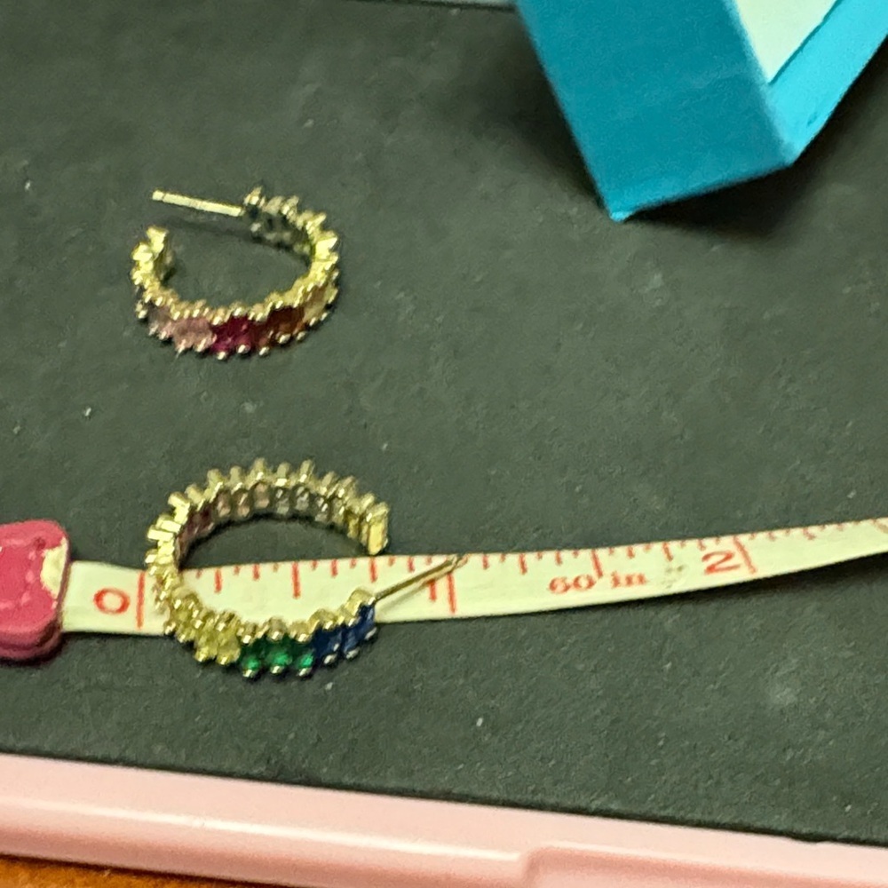 Vibrant Gold Plated Multicolor Hoop Earrings - Picture 11 of 11